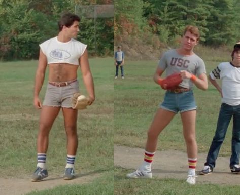 What happened to those 80's shorty shorts? Men Wearing Crop Tops, 80s Jeans Outfit, 1980s Mens Fashion, Boys In Crop Tops, 80s Fashion Men, Masc Fashion, 80s Shorts, Mens Crop Top, 80s Men