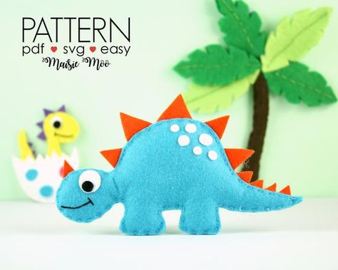 Stegosaurus Dinosaur Plush Toy - Felt Dinosaur Pattern - The bright and cheery T Rex Dinosaur and Baby is cut and stitched entirely by hand (no sewing machine needed) and is the perfect sewing pattern for beginners. Pattern Includes - Dinosaur - Stegs Baby Dino hatching from egg Palm Tree Bones Felt Dinosaur Pattern, Sewing Pattern For Beginners, Felt Dinosaur, Doodle Baby, Dinosaur Plush Toy, Christmas Sloth, Unicorn Nursery, Baby Dino, Dinosaur Nursery