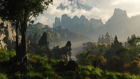 Fantasy Landscape  Wallpaper Nature Background Images, Forest Background, Mountain Wallpaper, Widescreen Wallpaper, Landscape Background, Fantasy Art Landscapes, Landscape Pictures, Wallpaper Pictures, Nature Backgrounds