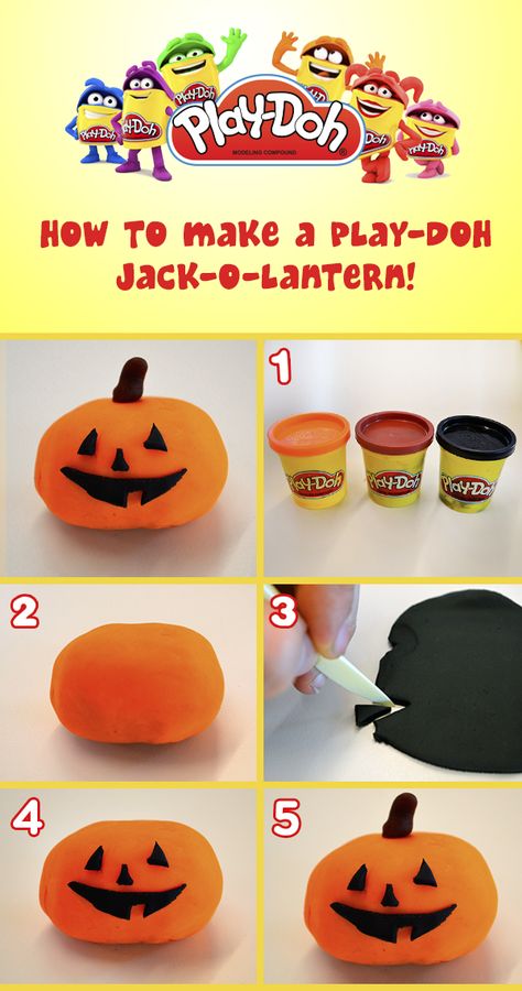 How to make a Play-Doh Jack-o-Lantern! Things To Make With Play Doh, Play Doh Ideas, Play Doh Creations, Play Dough Designs, Play Dough Sculptures, Biscotti Halloween, Playdoh Creations, Playdoh Ideas, Play Dough Crafts