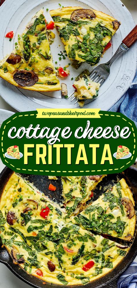 This Cottage Cheese Frittata is an easy thing to make for breakfast! This vegetable frittata recipe is made with cottage cheese that makes the frittata super creamy and full of protein. Pin this super easy breakfast idea! Christmas Breakfast Frittata, Frittata Cottage Cheese, Heart Healthy Frittata, Spinach Frittata Recipes Healthy, Mediterranean Diet Recipes Cottage Cheese, Protein And Vegetable Breakfast, Cottage Cheese Frittata Recipes, Healthy Frittata Recipes Clean Eating, Summer Frittata Recipes