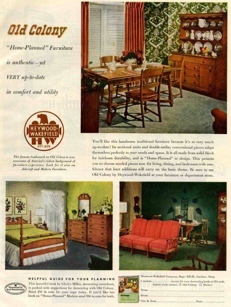 1940s decorating style --- Retro Renovation --- traditional, Colonial style furniture. 1940s Interior Design, 1940s Furniture, 1940s Home Decor, 1940s Interior, 1940s Decor, Vintage Home Decor Boho, Maple Furniture, 1940s Home, Heywood Wakefield