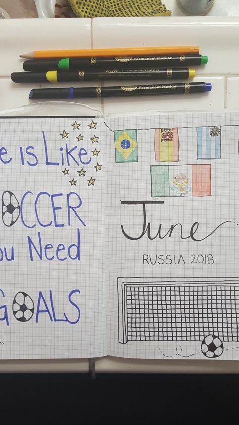 JUNE Plan with me World Cup Soccer Theme Soccer Journal, Notebook Idea, Drawing Themes, Soccer Theme, Football Themes, Plan With Me, Bullet Journal Themes, Journal Themes, Journaling Ideas