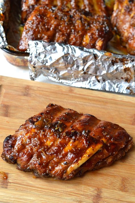 Slow Cooked Oven Ribs, Garlic Ribs, Honey Ribs, Honey Garlic Ribs, Glazed Ribs, Sticky Sauce, Ribs In Oven, Oven Baked Ribs, Honey Barbecue