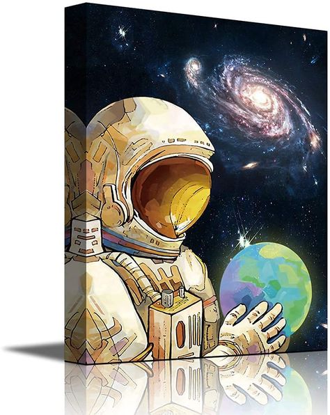 PRICES MAY VARY. Title: Space Canvas Wall Art Decor Astronaut Exploring Outer Space Print Painting Framed Ready to Hang for Kids Room Child Bedroom Home Decorations. Product Type: Categories > Wall Art > Posters & Prints Exploration Art, Galaxy Decor, Outer Space Art, Space Canvas, Child Bedroom, Astronaut Art, Space Artwork, Space Painting, Space Wall Art