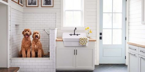 Dog Wash Station, Small Mudroom Ideas, Washing Station, Wash Station, Modern Farmhouse Diy, Dog Washing Station, Dog Cleaning, Dog Wash, Dog Rooms