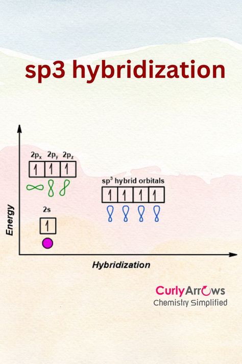 One s orbital and three p orbitals MIX to give new, improved tetrahedral sp3 hybridized orbital

To find out how, read-

#chemistry #organicchemistry #curlyarrowsnotes #curlyarrowschemistry #chemistryteacher #chemistrynotes #hybridization #sp3hybridization #sp3carbon #chemistryreasons #chemistryproblems #curlyarrowsarticles #introductorychemistry Hybridization Chemistry, Sp3 Hybridization, Study Chemistry, Teaching Chemistry, Chemistry Lessons, Chemistry Notes, Chemistry Teacher, Organic Chemistry, Online Tutorials