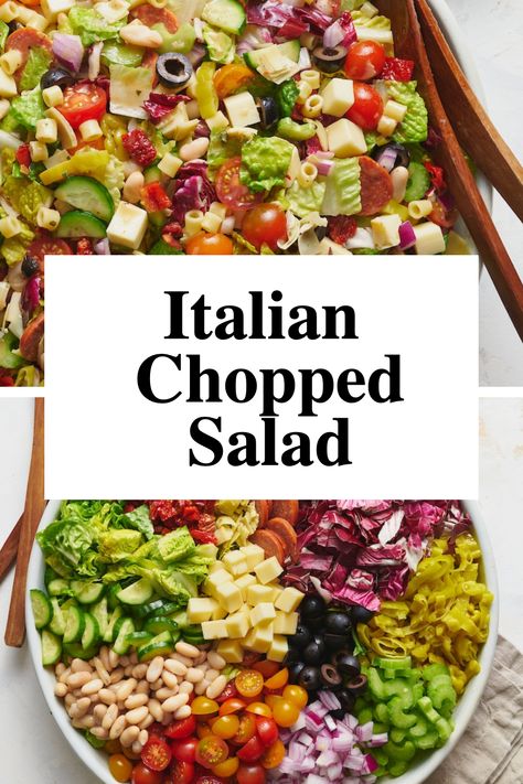 Say goodbye to boring salads and hello to this big Italian chopped salad recipe! So easy, this makes a great main course or side salad! #salad #Italiansalad #choppedsalad #dinner #Italianfood Family Favorite Salad, Most Popular Salad Recipes, Big Yummy Salads, Big Dinner Salad, Savannah Chopped Salad Recipe, Lawn Mower Salad, Chopped Salad With Pasta, Italian Chop Salad Recipes, Beer Salad Recipe