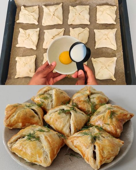 Chicken and Mushroom Puff Pastry Pies - Greenku Recipes Individual Pot Pies With Puff Pastry, Chicken Phyllo Recipes, Chicken In Puff Pastry Recipes, Mushroom Puff Pastry Recipes, Chicken Puff Pastry Recipes, Mushroom Puffs, Puff Pastry Pies, Mushroom Puff Pastry, Chicken Pastry