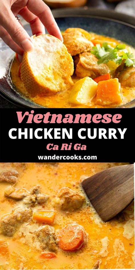 Ca Ri Ga, Chicken Curry With Coconut Milk, Easy Vietnamese Recipes, Curry With Coconut Milk, Vietnamese Chicken, Food Chinese, Khmer Food, Viet Food, Coconut Milk Curry