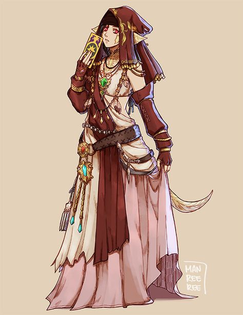 Manakete Oc, Hindi Character Design, Dnd Fortune Teller, Female Bard Outfit, Divine Sorcerer, Fortune Teller Character Design, Fortune Teller Character, Fortune Teller Outfit, Fortune Teller Design