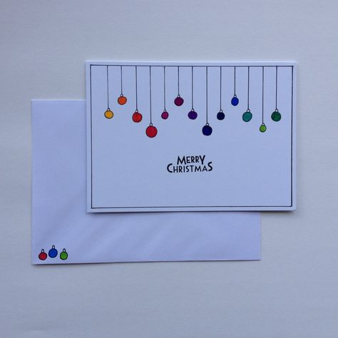 Christmas Baubles Hand drawn card Xmas Cards Diy Hand Drawn, Christmas Cards Simple Drawing, Easy Christmas Cards To Draw, Hand Drawn Cards Christmas, Handrawn Christmas Card, Christmas Card Baubles, Hand Drawn Christmas Card Ideas, Easy Hand Drawn Christmas Cards, Homemade Christmas Cards Ideas Simple