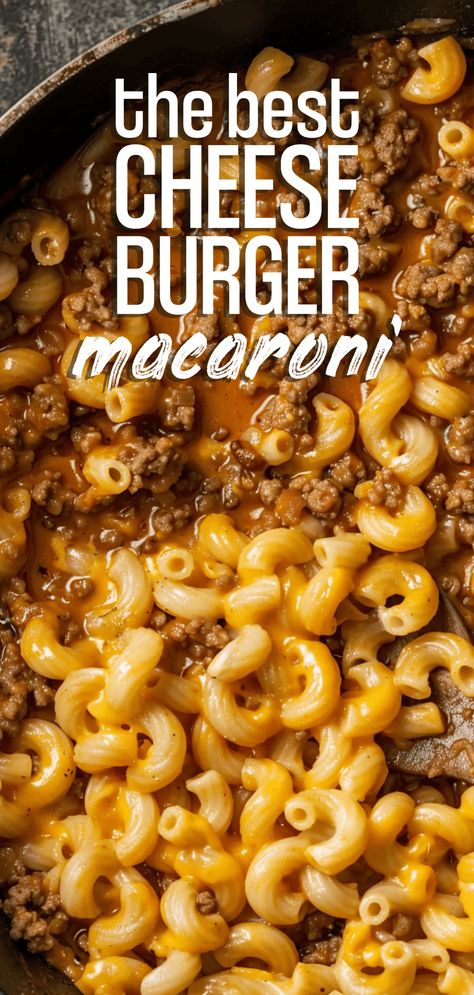 One Pot Cheeseburger Macaroni [30 Minutes] – Chasety Dinner Big Group, Hamburger Macaroni And Cheese, Hamburger Meat And Mac And Cheese, Cheese Burger Macaroni Easy Recipes, Cheese Burger Pasta Recipes, One Pot Hamburger Pasta, Homemade Cheeseburger Mac, Bacon Cheeseburger Macaroni, Easy Big Dinners