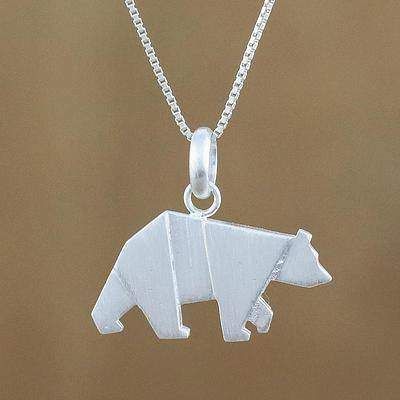 Origami Bear Bear Pendant Necklace in Sterling Silver Origami Bear, Indian Diamond Jewellery, Interesting Jewelry, Hammered Silver Jewelry, Silver Necklace Simple, Silver Pendant Lighting, Pendant Necklace Simple, Silver Diamond Necklace, Bear Bear