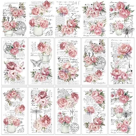 PRICES MAY VARY. Package Included - You will receive 10 sheets of rub on transfer, each sheet has a different design, sufficient quantity and delicate designs can meet your daily decoration needs. Elegant Design - The rub on transfers adopts watercolor style, printed with rose, butterfly, etc., mainly colored in pink, delicate and vintage, providing you with a variety of DIY options to add a fun atmosphere. Reliable Material - Made of premium polyurethane material, thick and reliable, not easy t Rub On Furniture Transfers, Shabby Chic Jars, Floral Transfers, Furniture Decals, Flower Furniture, Office Diy, Hymn Sheet Music, Rose Butterfly, Rub On Transfers