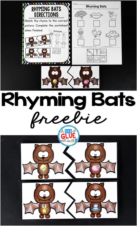 Bats Activities, Halloween Literacy, Rhyming Worksheet, Halloween Centers, October Classroom, October School, October Activities, Halloween Kindergarten, Rhyming Activities