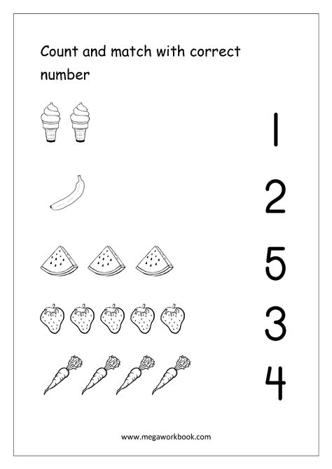 Free Printable Number Matching Worksheets For Kindergarten And Preschool - Count And Match (1-10) - MegaWorkbook Number Recognition Worksheets, Counting Worksheets For Kindergarten, One To One Correspondence, Kindergarten Math Free, Free Printable Numbers, Preschool Counting, Money Worksheets, Mathematics Worksheets, Matching Worksheets