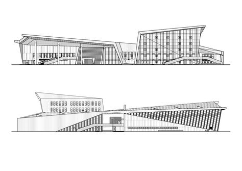 Gallery of ZHOUSHI Culture & Sports Center / UDG YangZheng Studio - 29 Sports Facility Architecture, Terminal Bus, Sport Center, مركز ثقافي, Concept Models Architecture, Architecture Elevation, Arsitektur Masjid, Sports Center, Modern Architecture Building