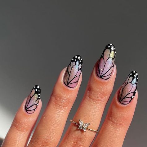 Butterfly Nail Designs, Butterfly Nail Art, Butterfly Nail, Nail Designs Glitter, Chrome Nails, Almond Nails, Winter Nails, Glue On Nails, Nail Art Design