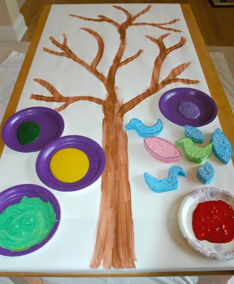 Bird or tree themed painting process art project for kids Bird Preschool Activities Art Projects, Bird Activities For Preschoolers, Bird Activity Preschool, Bird Migration Activities For Kids, Birds Activity For Preschool, Oviparous Animals Preschool, Birds Activities Preschool, Bird Activities For Toddlers, Birds Preschool Activities