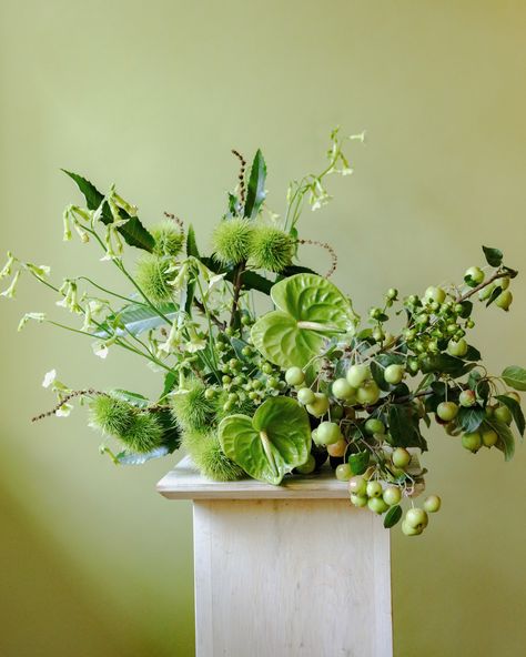 Greenery Floral Arrangements, Green Floral Arrangements, Green Anthurium, Rooftop Dinner, Green Monochromatic, Modern Floral Arrangements, Green Centerpieces, Greenery Arrangements, Beautiful Bridal Bouquet