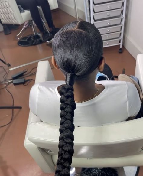 Back Ponytail Weave Slick, Two Slick Back Braided Ponytail Weave, 2 Slick Back Braids, Braided Slick Back Ponytail, Slick Ponytail Braid, Middle Part Braid Ponytail, Middle Part Braided Ponytail, Slick Braided Ponytail, Sleek Ponytail Braid