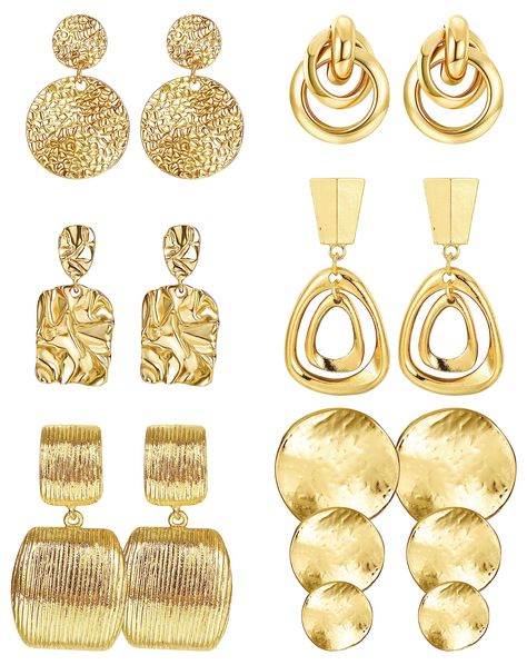 PRICES MAY VARY. 【Gold Statement Earrings Set】:You can receive 6 pairs Different gold/Silver statement earrings for women girl with one order,including geometric earring,square round disc clip on earring, etc.Fashion earrings set which deserves your buying. 【Intimate Design】:All dangle clip on earrings are non piercing design. The statement design makes the earring more attractive, elegant and trendy.The fashion Geometric earrings are individual , it can make you more shining and you will receiv Textured Earrings, Geometric Leaf, Round Dangle Earrings, Fashion Geometric, Silver Statement Earrings, Elegant Aesthetic, Red Nail, Gold Statement Earrings, Hanging Earrings