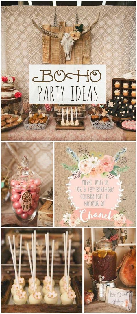 This party has a rustic, boho chic style! See more party ideas at CatchMyParty.com!: Creative Birthday Party Ideas, Boho Chic Party, Bohemian Weddings, Fest Temaer, Boho Birthday Party, Boho Chique, Chic Baby Shower, Trendy Baby Shower Ideas, Themed Weddings