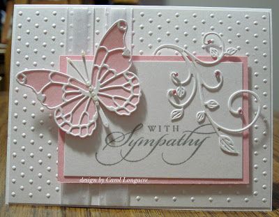 handmade sympathy card from Our Little Inspirations ... pink and white ... luv the layered Memory box butterfly and flourish with leaves ... Memory Box Cards, Sympathy Cards Handmade, Making Greeting Cards, Embossed Cards, Sympathy Card, Butterfly Cards, Stamping Up Cards, Get Well Cards, E Card