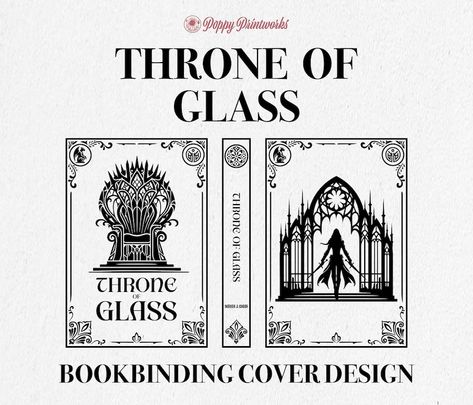 PoppyPrintworksCo - Etsy Book Binding Cover Design, Throne Of Glass Book Rebinding, Throne Of Glass Book Cover, Book Binding Design, Book Rebinding, Book Cover Art Diy, Book Cover Design Template, Book Cover Art Design, Hp Book