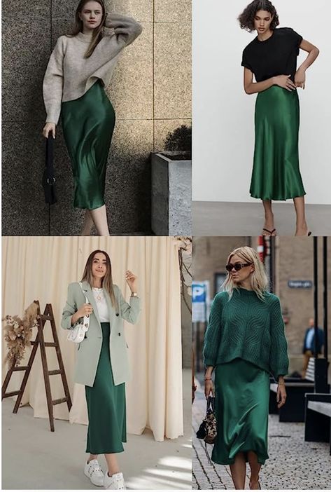 Midi Skirt High Waisted Solid Satin Dress Zipper Elegant Work Skirts Green Satin Skirt Outfit, Green Satin Skirt, Satin Skirts, Satin Skirt Outfit, Skirts Casual, Skirt Silk, Long Pencil Skirt, High Waist Long Skirt, Silk Midi Skirt