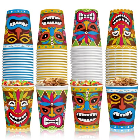 PRICES MAY VARY. Meet Your Party Needs: the package includes 60 pieces of tiki disposable cups in 4 different styles, the nice style combination and sufficient quantity can meet your party and daily decoration needs Vivid and Delicate Style: these Hawaiian party cups are designed with classic tiki elements, adding a fun and lively atmosphere to your party event, bringing a sense of mystery and bright colors to your party Appropriate Capacity to Use: the capacity of the luau cups for party is abo Tiki Party Decorations, Tiki Cups, Cute Party Decorations, Hawaii Decorations, Beach Drinking, Pool Party Decor, Hawaiian Bbq, Summer Cups, Luau Party Decorations