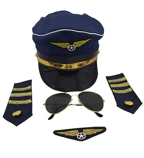 Amazon.com: Airline Pilot Costume Accessory Set, Blue Gold, One Size: Clothing Aviator Costume, Pilot Costume, Airline Uniforms, Куклы American Girl, Airline Pilot, Visor Sunglasses, Navy Hats, Aviator Glasses, Halloween Accessories