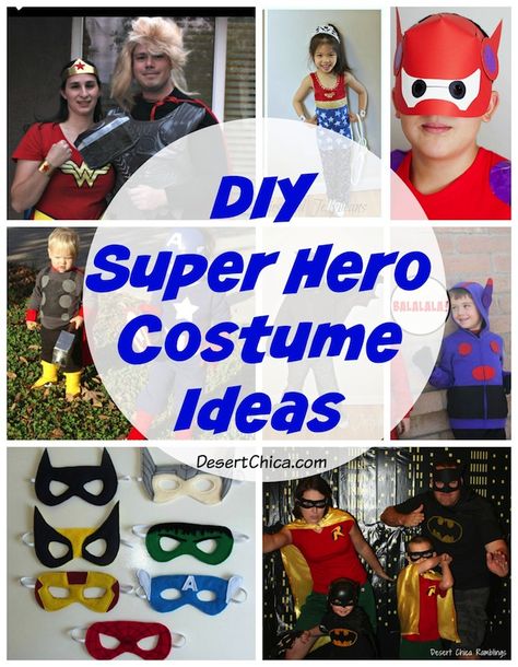 Variety of DIY superhero costume ideas for kids and adults! Superhero Mask Template, Felt Superhero, Diy Superhero Costume, Girl Superhero Costumes, Superhero Dress Up, Mask Templates, Costume Ideas For Kids, Super Hero Day, Diy Superhero