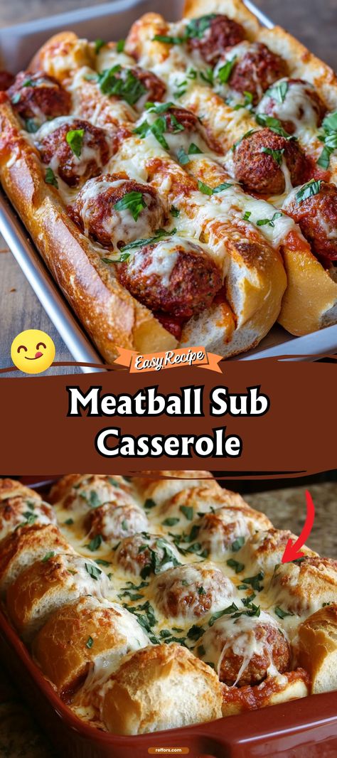 Transform your favorite sandwich into a delectable dish with our Meatball Sub Casserole. Layers of juicy meatballs, rich marinara, and melted cheese make every bite a treat. #MeatballCasserole #SubInABake #WeeknightMeal Italian Sub Sandwich, Meatball Sub Casserole, Meatball Casserole Recipe, Juicy Meatballs, Sub Sandwich, Chili Sauce Recipe, Meatball Sub, Italian Sub, Meatball Recipes Easy