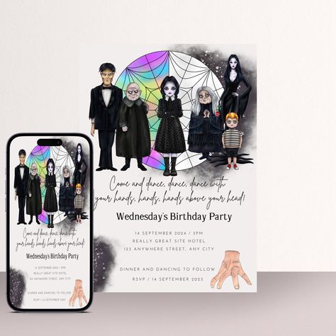 Wednesday Addams Invitation, Wednesday Birthday Invitation, Nevermore Wednesday, Wednesday Birthday Party, Ladybug Birthday Invitations, Wednesday Birthday, Wednesday Party, 10th Birthday Invitation, Nerdy Wedding