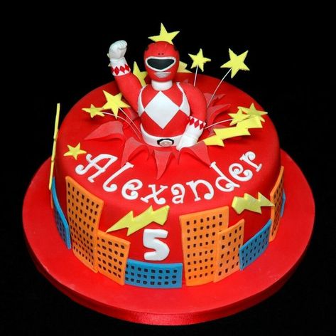 Red Power Ranger Cake, Power Ranger Birthday Cake, Power Rangers Birthday Cake, Red Power Ranger, Power Ranger Cake, Ninja Cake, Tmnt Cake, Power Ranger Party, Power Ranger Birthday