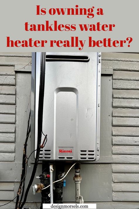 I've got a tankless water heater and after owning one for a few years I want to share the pros and cons as someone who doesn't sell them. There's one big reason I won't ever go back. Tankless Water Heater In Laundry Room, Tankless Water Heater Cover Ideas, Water Heater Cover Ideas, Hot Water Heater Closet, Hot Water Heater Hide, Tankless Water Heater Installation, Instant Hot Water Heater, Water Heater Closet, Hide Water Heater