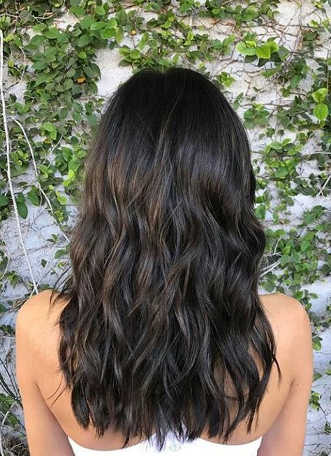 Medium Length Hair With Layers Brown Brunettes, Mid Length Hairstyles Dark Hair, Simple Prom Hair Mid Length, Homecoming Hairstyles For Mid Length Hair, Dark Brunette Hair Mid Length, Midlength Haircuts Dark Hair, Black Mid Hair Length Styles, Midlength Haircuts Black Hair, Long Layers On Medium Length Hair Wavy