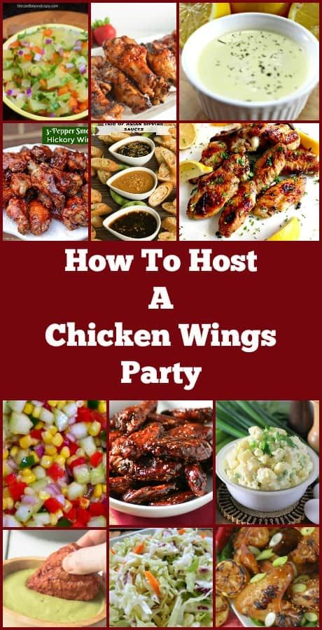 How To Host A Chicken Wings Party, perfect for BBQ's, potlucks, family gatherings. Recipes for a variety of tasty wings, sides and dips to make up a perfect party. via @lovefoodies Wings Meal Sides, Chicken Wings Party, Chicken Wing Side Dishes, Wings Sides, Chicken Wing Sides, Chicken Wing Party, Dips To Make, Wing Party, Wings Party