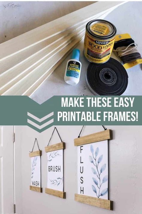 Looking for an easy DIY wood project that you can make for super cheap? These DIY Frames will allow you to hang art, posters, pictures or printables on your walls for decoration! #printables #frames #DIY #crafts #printable #bathroom Wall Frames Diy, Homemade Picture Frames, Diy Poster Frame, Homemade Frames, Frames Diy Crafts, Posters Diy, Diy Poster, Frames Diy, Crafts Printable