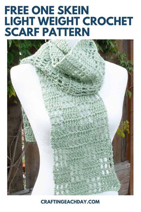 Crochet an easy filet crochet scarf with this free pattern. The scarf is lightweight and stylish. This is a quick project that makes a great gift. Crochet Scarf Pattern Free One Skein, Crochet Lace Scarf Pattern Free Easy, Fast Crochet Scarf Pattern Free, Lightweight Crochet Scarf, Shrug Tutorial, Knitting Pattern Scarf, Knitting Party, Crochet Scarf Pattern Free Easy, Crochet Lace Scarf Pattern