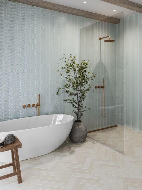 Gallery | Tiles and Slabs | Products | Bedrosians Tile & Stone Grey Large Tile Bathroom, Blue Feature Wall Bathroom, Calm Master Bath, Master Bath Small Space, Beach Home Flooring, Primary Bath Mood Board, Tile Accent Wall Behind Bathtub, Large Bathroom Tiles Wall, Scandi Powder Room