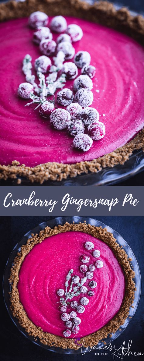 Spicy gingersnap crumb crust recipe filled with a sweet and tart and magnificently colorful cranberry curd that will surely steel the show at everyone’s holiday table! #cranberrypie #cranberrycurd #cranberrygingersnappie #holidaybaking Gingersnap Pie, Cranberry Curd, Crumb Crust, Holiday Pies, Cranberry Recipes, Sweet Pie, Crust Recipe, Cannoli, Tart Recipes