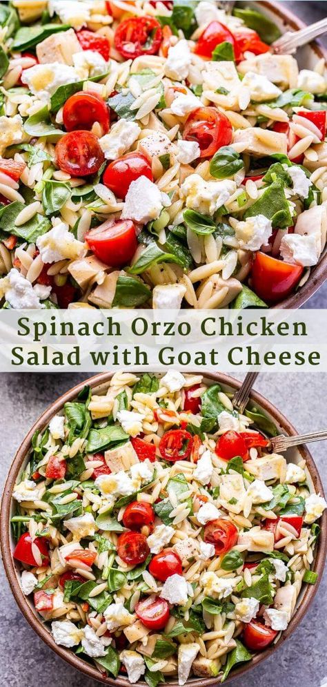 Orzo Chicken Salad Recipes, Light Fresh Dinner Ideas, Orzo Chicken Salad, Chicken Orzo Salad, Heart Pasta, Recipe Runner, Spinach Orzo, Goat Cheese Stuffed Chicken, Salad With Goat Cheese