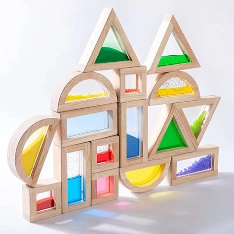 Sensory Blocks, Wood Rainbow, Preschool Learning Toys, Blocks For Toddlers, Large Building, Rainbow Blocks, Wooden Building Blocks, Girls Toys, Wooden Buildings