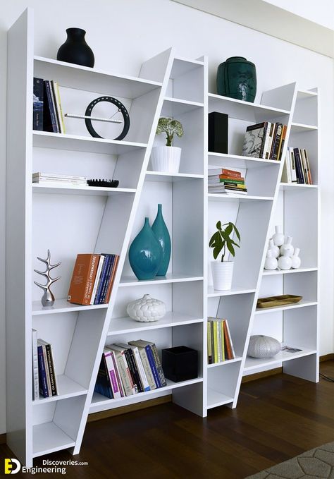 40 Creative Bookshelf Design Ideas For Your Inspiration - Engineering Discoveries Shelving Unit Decor, Bookcase Decorating Ideas, Wide Bookcase, Creative Bookshelves, Bookcase Design, Bookcase Decor, Modern Bookcase, Bookshelf Design, White Bookcase