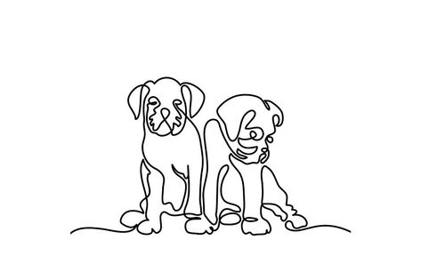 Dogs Sitting, Dog Line Drawing, Dog Design Art, Puppy Sitting, Puppy Drawing, Graphic Projects, Continuous Line Drawing, Continuous Line, Dogs Puppy