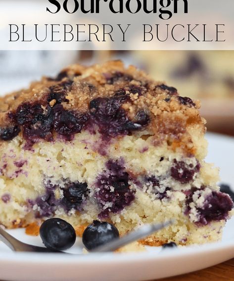 A sweet and tender cake, sprinkled with a crunchy streusel topping and speckled with fresh blueberries, this Sourdough Blueberry Buckle is quick to make and sure to impress. Make with fresh blueberries during the blueberry season or with frozen blueberries to enjoy all year long. Paleo Flour, Bolo Red Velvet, Once Upon A Chef, Blueberry Coffee Cake, Blueberry Coffee, Cake Coffee, Boy Cake, Blueberry Desserts, Breakfast Party