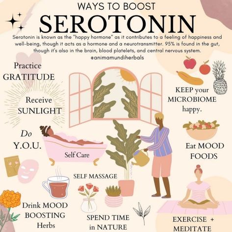 healthhealthy snacksmental healthhealth departmenthealth and fitness Student Wellness, Boost Serotonin, Mental Healing, Happy Hormones, Healing Plants, Self Massage, Vie Motivation, Counseling Resources, Emily Dickinson